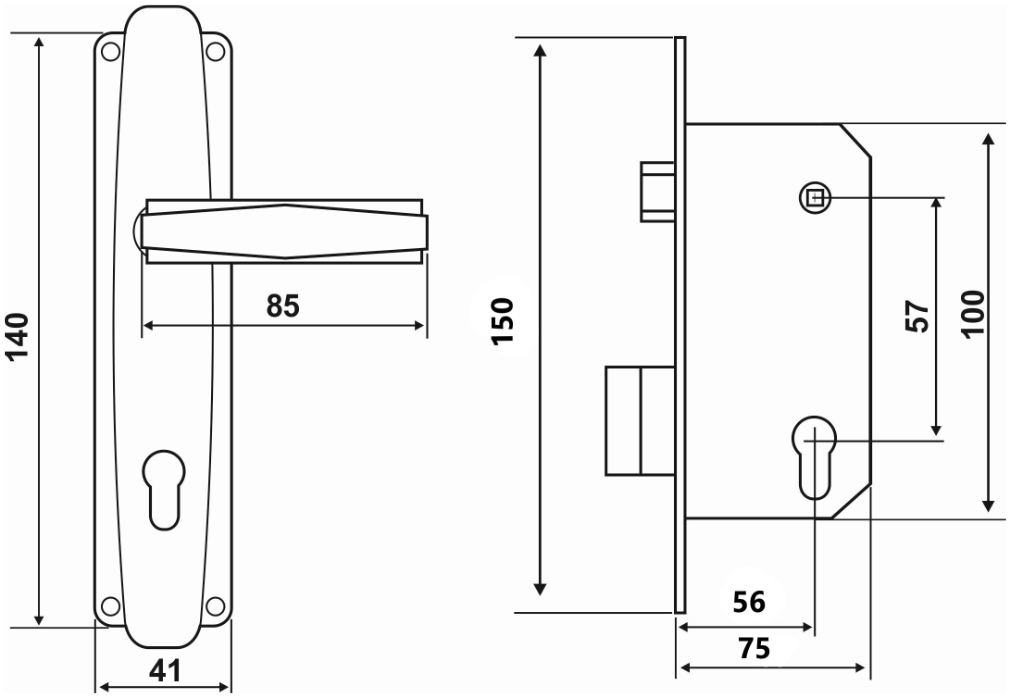 Broasca îngropată tip P pentru ușă interior cu șild D. 57 x 100 x 60 mm