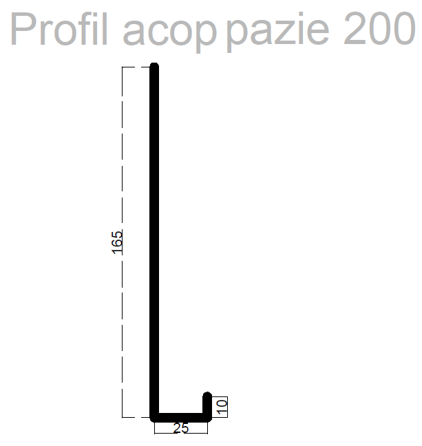 Profil acoperire pazie, RAL 7016, gri mat, pentru țiglă metalică, 0,4x200x2000 mm