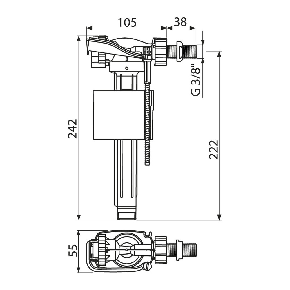 Flotor WC cu plutitor plastic A150-3/8" alimentare laterală pentru rezervor WC din ceramică