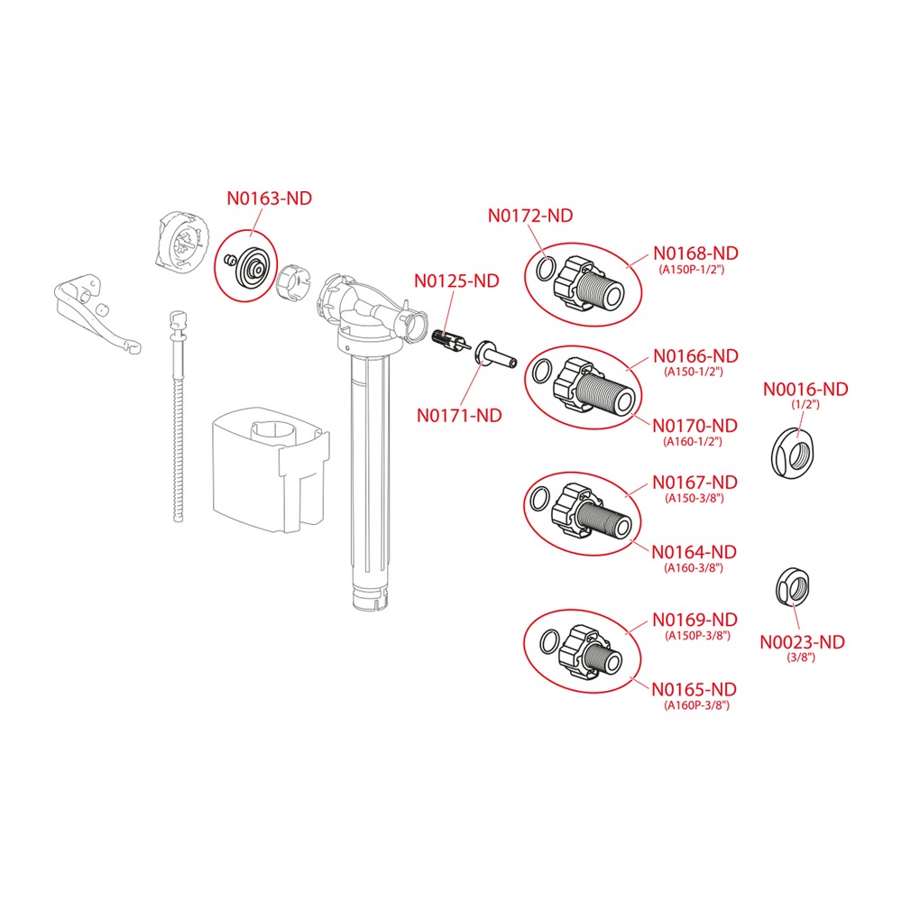 Flotor WC cu plutitor plastic A150-3/8" alimentare laterală pentru rezervor WC din ceramică
