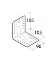 Colțar/vinclu metalic zincat rigidizat, îmbinare lemn 105x105x90x2,5 mm