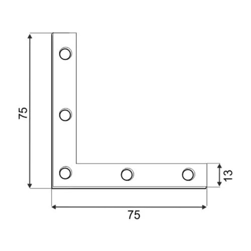 Colțar/vinclu din oțel zincat plat perforat pentru mobilă 75x75x12x1 mm