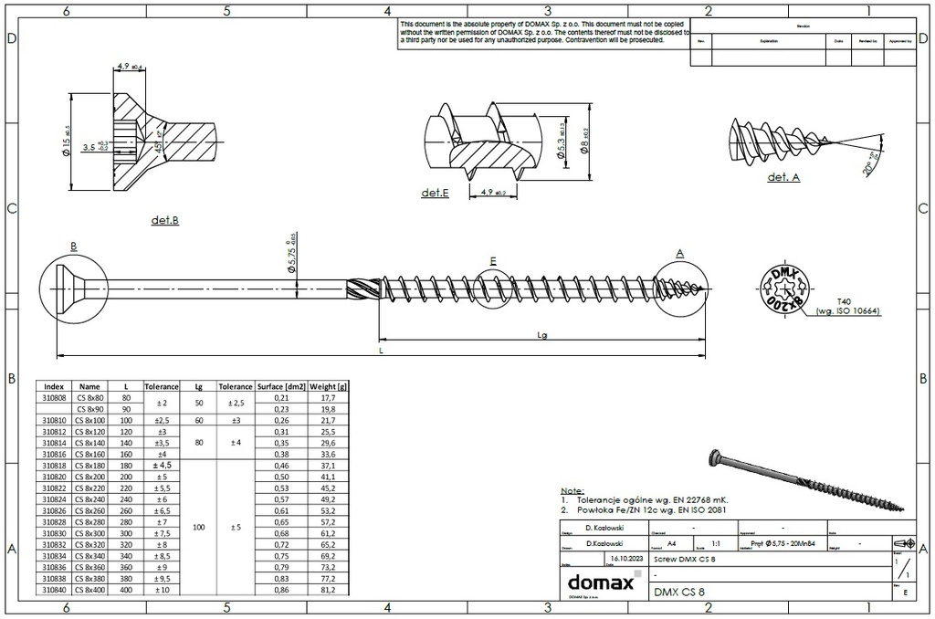 Holșurub de construcții cu cap plat TX, 6x160 mm,100 buc