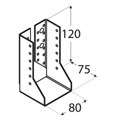 Papuc tip B din oțel zincat pentru grindă lemn, 80x120x75x2 mm