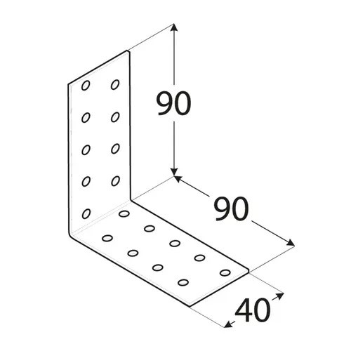 Colțar/vinclu din oțel zincat perforat, 90X90X40X2 mm