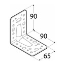 Colțar/vinclu din oțel zincat perforat rigidizat, 90X90X65X2.5 mm