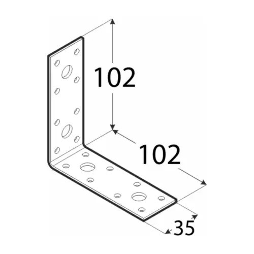 Colțar/vinclu din oțel zincat perforat îngust, 102X102X35X2.5 mm