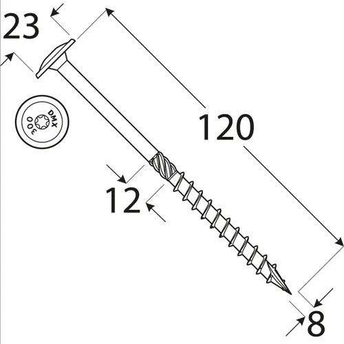 Holșuruburi autofiletante cu cap plat din oțel zincat, pentru construcții din lemn, 8x120 mm