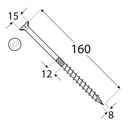 Holșurub de construcții cu cap înecat TX, 8x160 mm, 50 buc