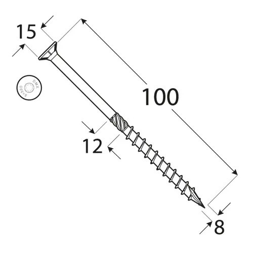 Holșurub de construcții cu cap înecat TX, 8x100 mm, 100 buc