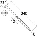 Holșurub de construcții cu cap plat TX, 8x240 mm, 50 buc