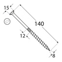 Holșurub de construcții cu cap înecat TX, 8x140 mm, 50 buc