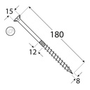 Holșurub de construcții cu cap înecat TX, 8x180 mm, 50 buc