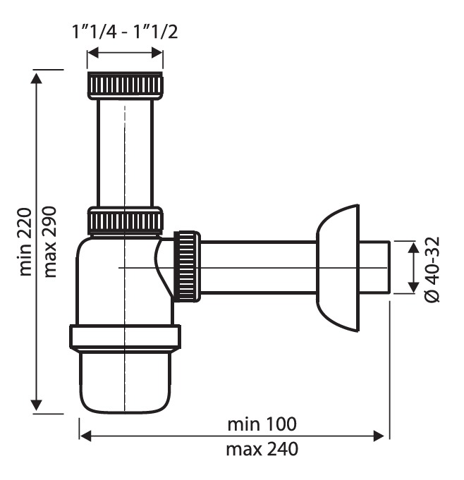 Sifon cu pahar decantor 1”1/4-1”1/2, iesire Ø32-40