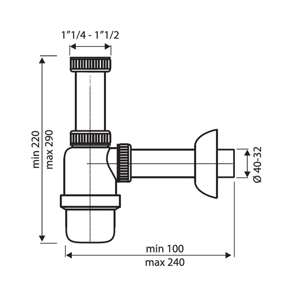 Sifon cu pahar decantor 1”1/4-1”1/2, iesire Ø32-40