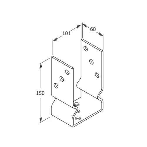 Suport stâlp tip U 101x150x60x4,0 mm, zincat fixare în șuruburi