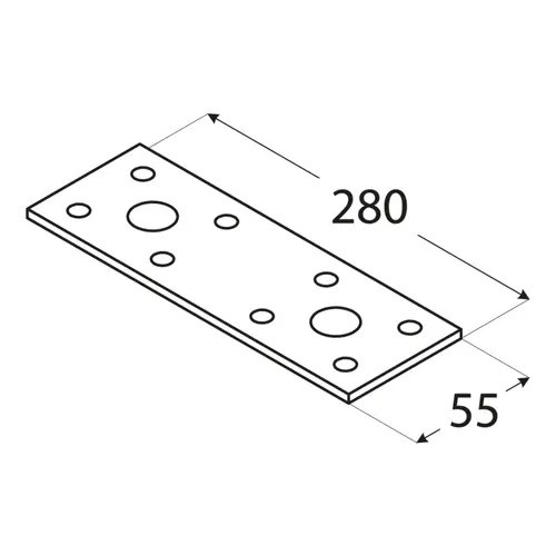 Placă perforată plată din otel zincat pentru îmbinare constructii de lemn, 280X55X2.5 mm