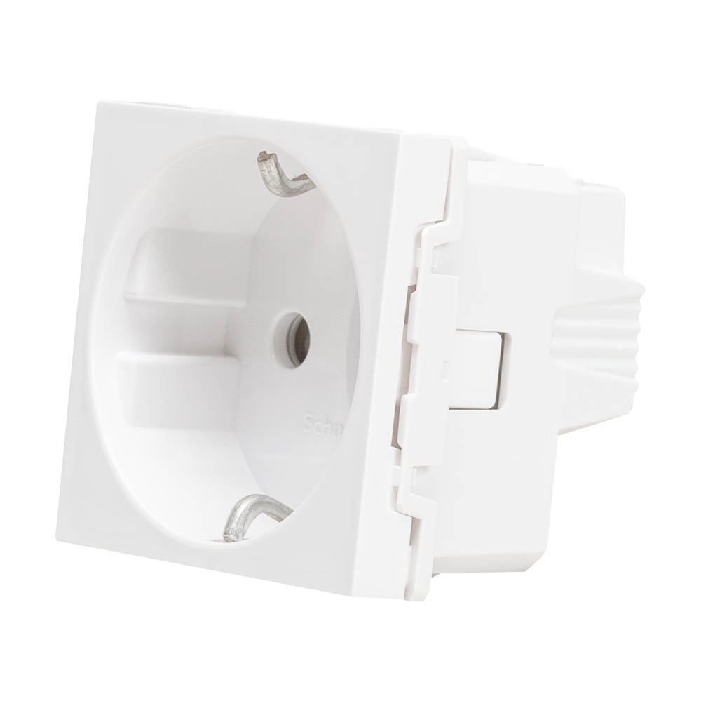 Priză simplă cu împământare, protecție copii, Schneider Unica albă 16A 2 poli