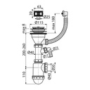 Sifon chiuvetă A447P-DN50/40 cu sită din oţel inoxidabil DN115, preaplin flexibil şi legătură maşina de spălat