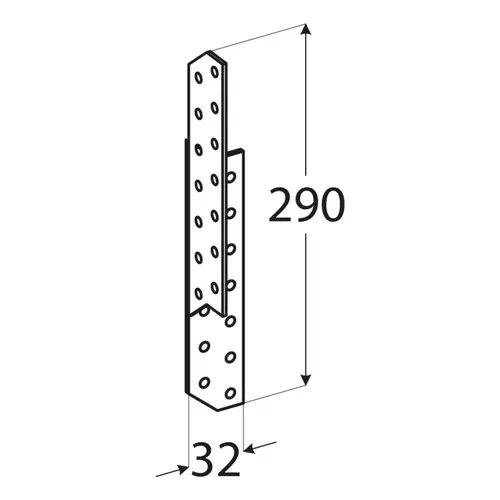 Ancoră pană-căprior fixare deapta din oțel zincat, 32x32x290x2 mm LK8
