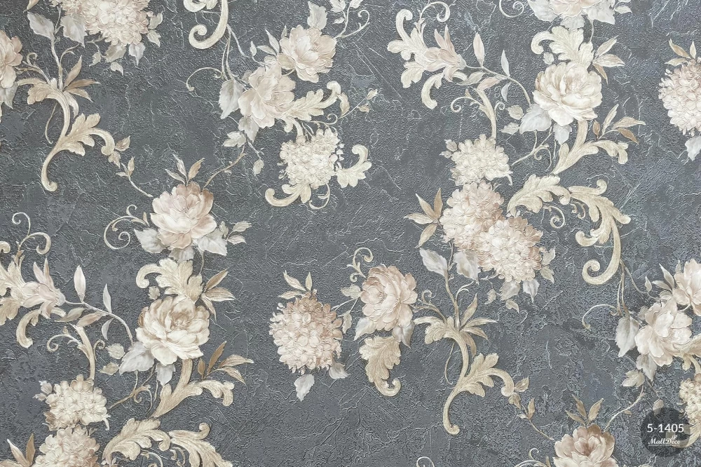 Tapet clasic dormitor, gri cu bej, model Agava, dimensiune 1.06m x 10,05m