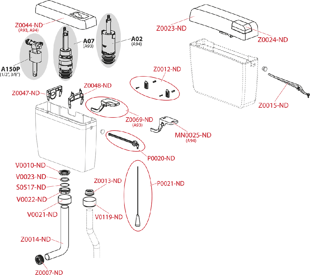 Rezervor A93-3/8" ALCA UNI DUAL cu acţionare dublă