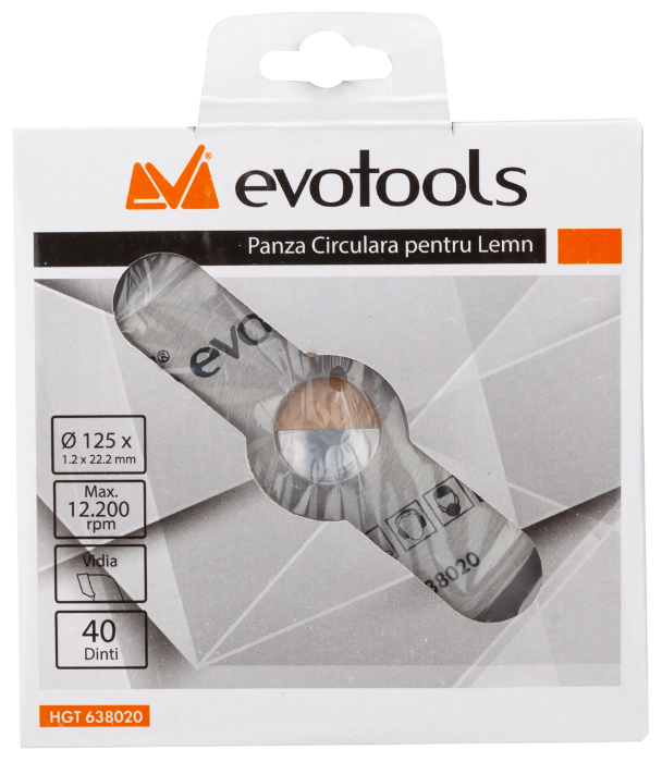 Pânză Circulară Vidia pentru Lemn EvoTools, Ø125 mm, 40T, Ø22.23 mm