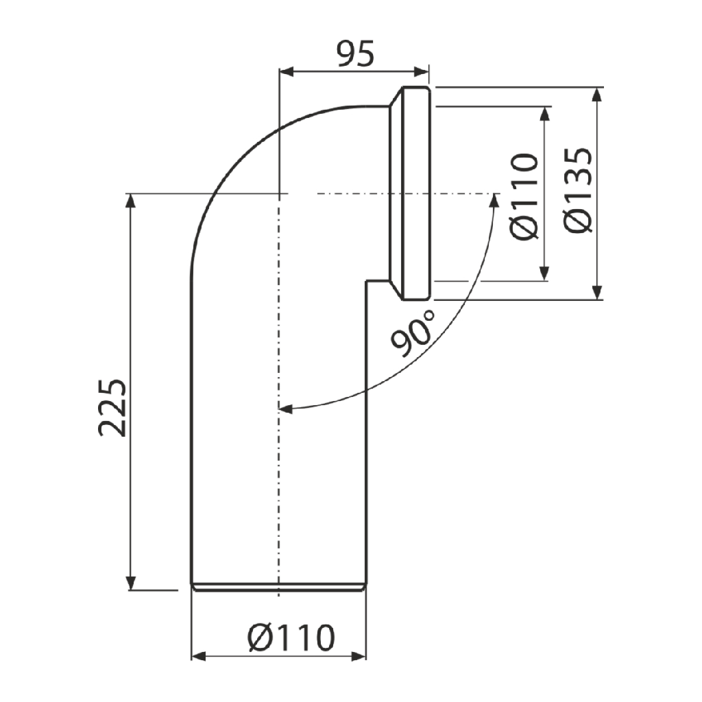 Racord WC, A90-90, Cot rigid 90 °