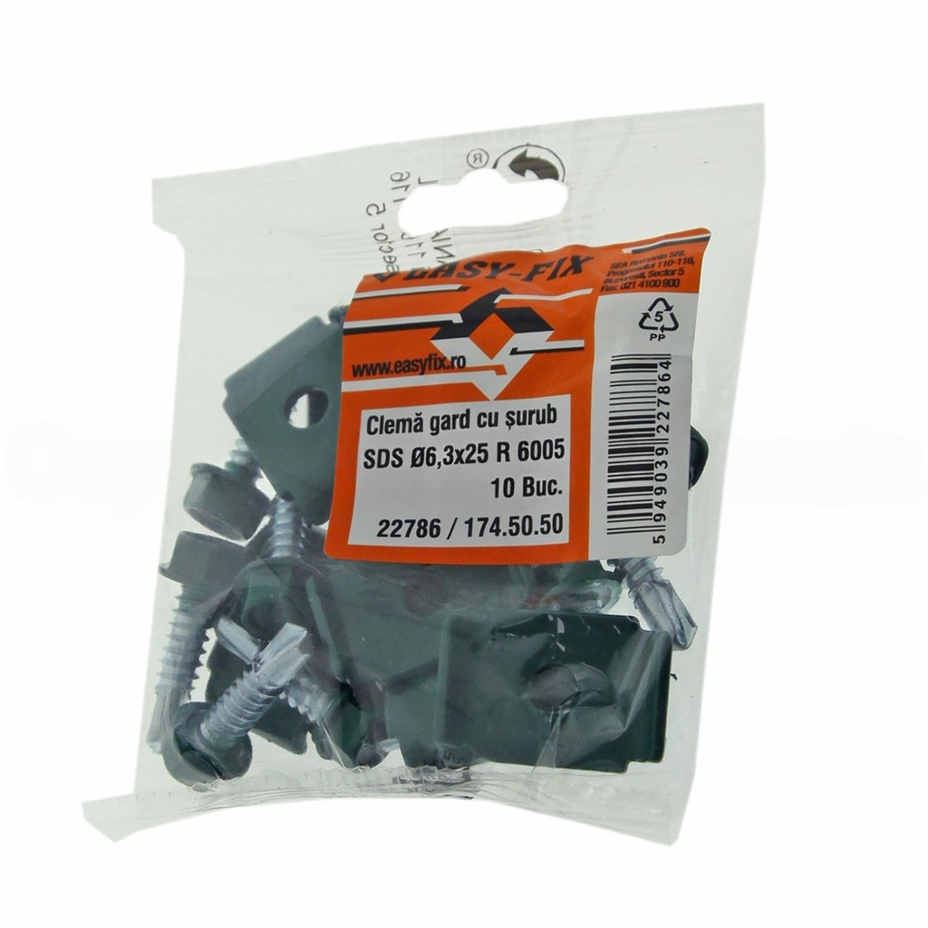 Surub autoforant cap hexagonal 6,3x25, RAL 6005 (verde), montaj panouri gard 20 buc/punga