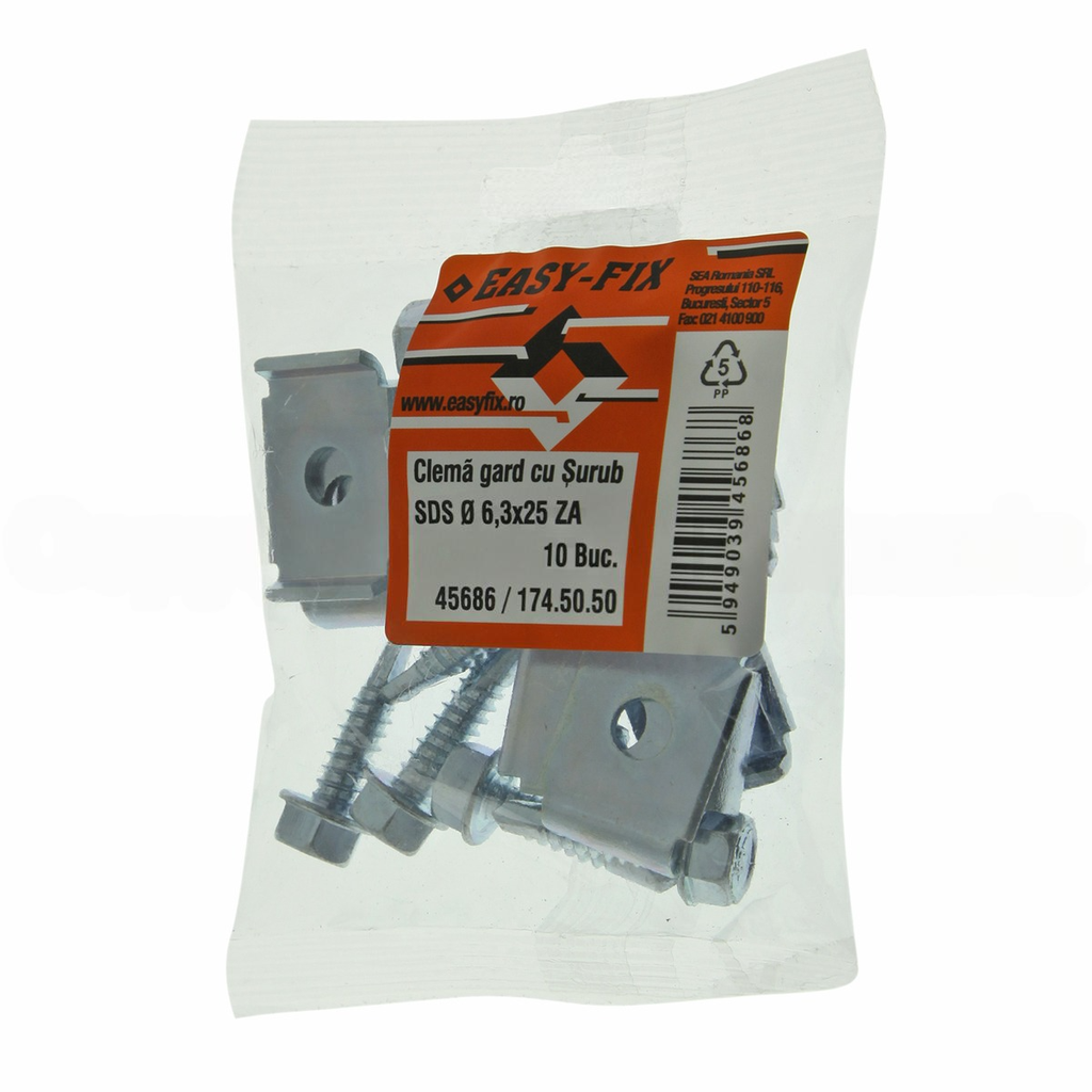 Surub autoforant cap hexagonal 6,3x25, (zincat), montaj panouri gard 10 buc/punga