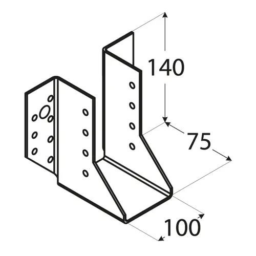 Papuc tip B din oțel zincat pentru grindă lemn 100x140x75x2 mm