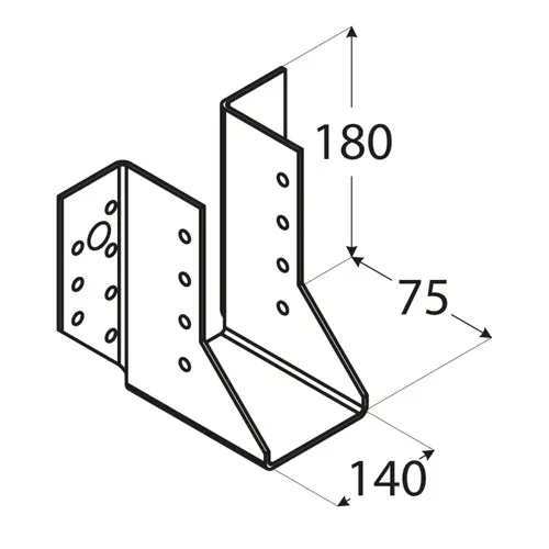 Papuc tip A din oțel zincat pentru grindă lemn, 140x180x75x2 mm