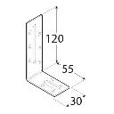 Colțar/vinclu metalic zincat, îmbinare lemn 120x55x30x2 mm