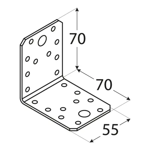 Colțar/vinclu din oțel zincat perforat, 70x70x55x2.5 mm