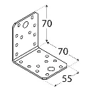 Colțar/vinclu din oțel zincat perforat, 70x70x55x2.5 mm