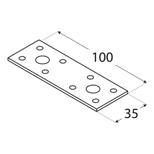 Placă perforată plată din otel zincat pentru îmbinare constructii de lemn, 100x35x2.5 mm