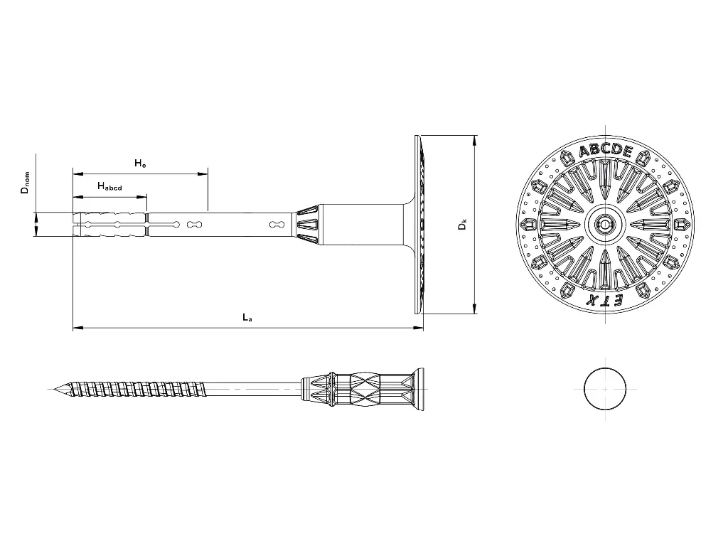 Diblu ETX-M Ø8 mm cu cui metal-plastic și flanșă – 215 mm, pentru termosisteme, 100 buc/cutie