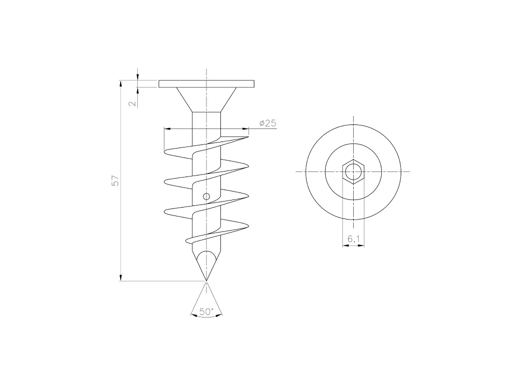 Șurub spiralat din plastic armat SWT-F 25x57 mm – pentru fixare folie pe polistiren sau vată minerală