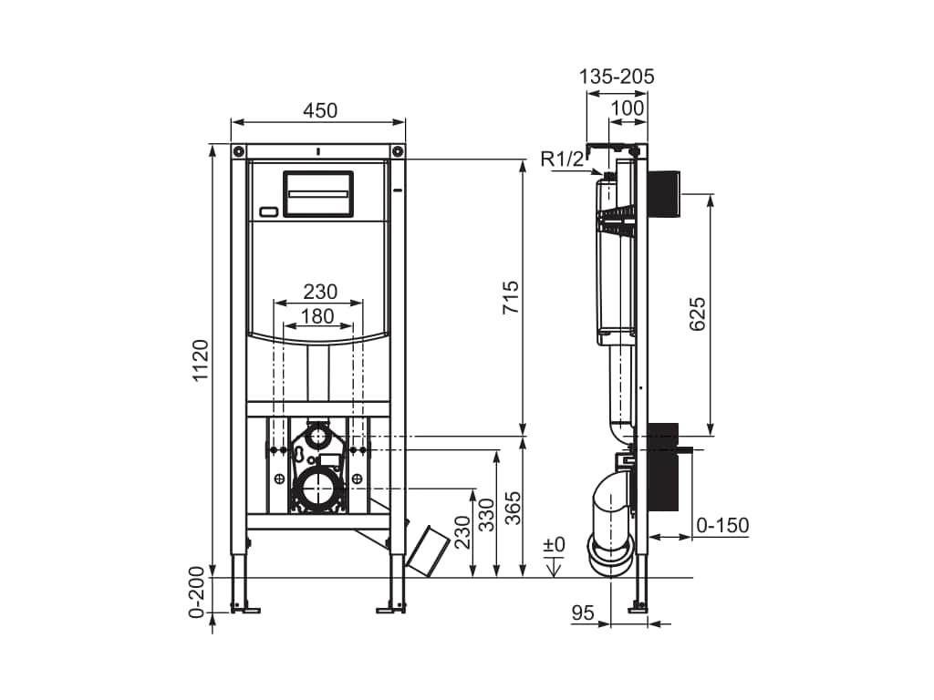 Cadru încastrat Duplo S pentru WC suspendat, dublă acționare 6/3, 4.5/3 și 4/2 l