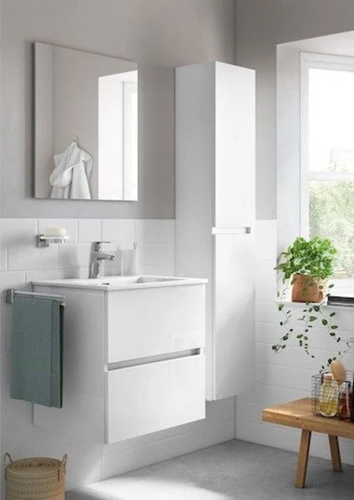 Set mobilier baie alb Roca Cube (mască cu două sertare și lavoar), 550 mm