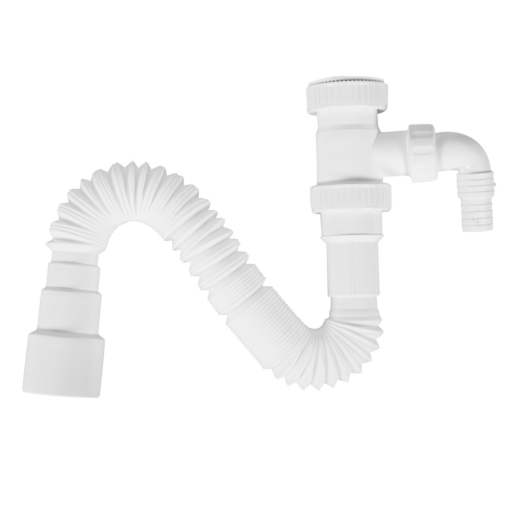 Racord flexibil-extensibil cu piuliță din plastic și racord pentru mașina de spălat, cu reducție de la 1”1/2 la 1”1/4