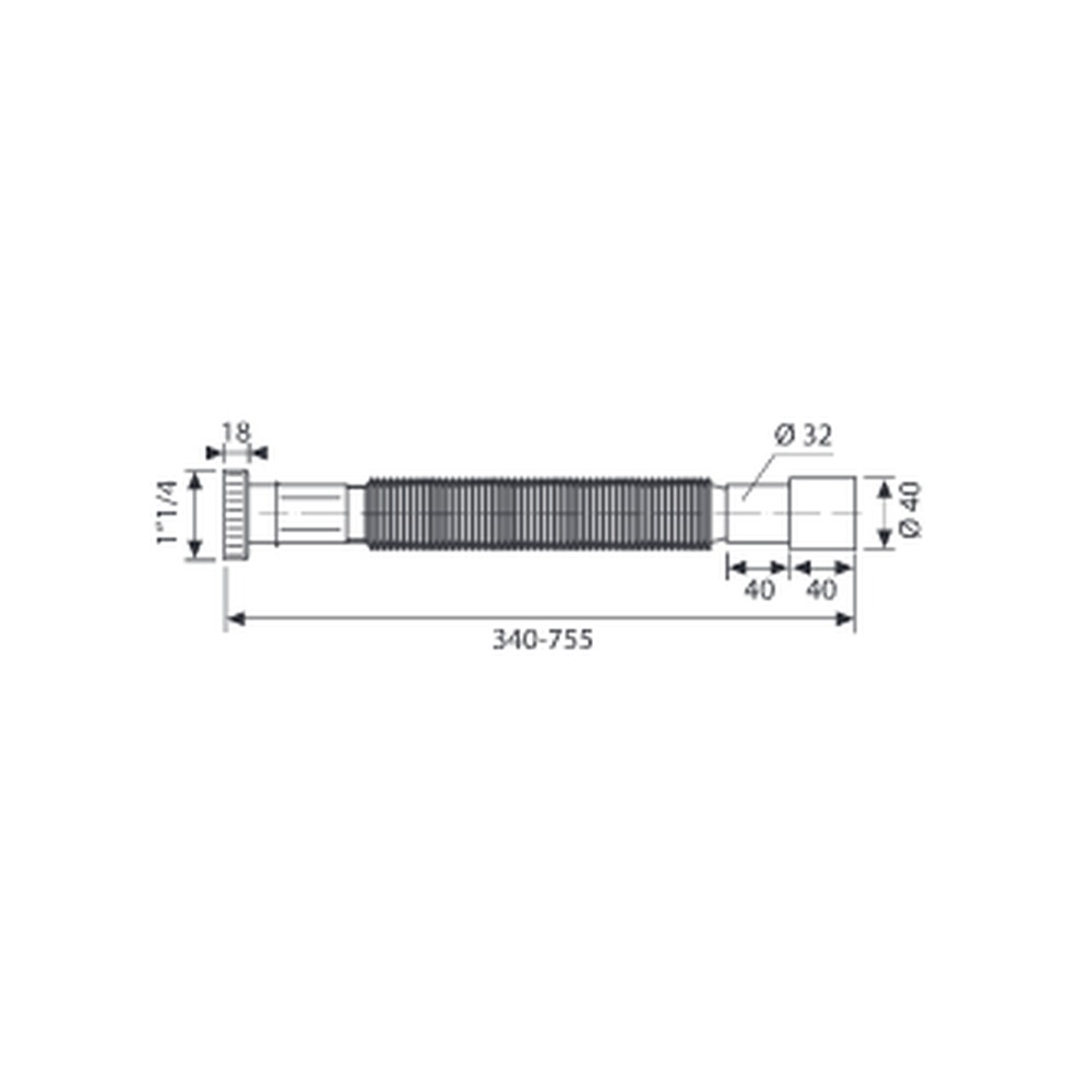 Racord flexibil-extensibil cu piuliță din plastic 1”1/4, ieșire Ø32-40