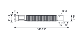 Racord flexibil-extensibil cu piuliță din plastic 1”1/4, ieșire Ø32-40