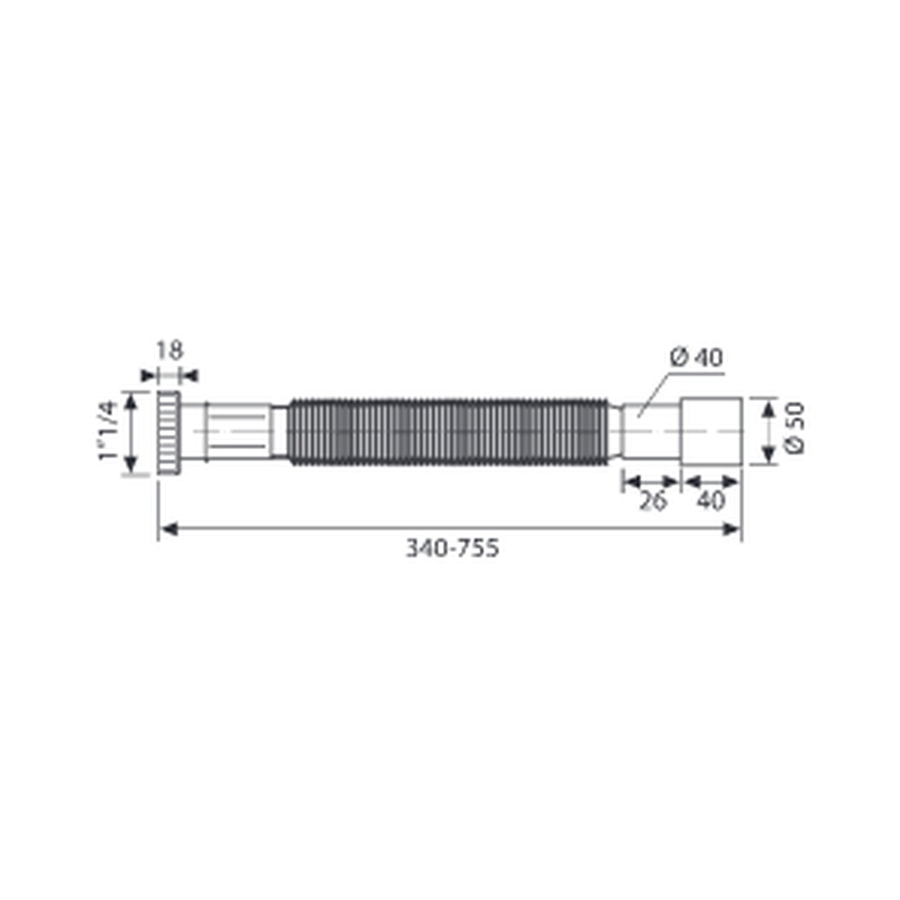 Racord flexibil-extensibil cu piuliță din plastic 1”1/4, ieșire Ø40-50