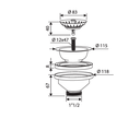 Ventil pentru chiuvetă 3”1/2 x 1”1/2 cu grătar din inox, fără preaplin