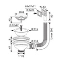 Ventil pentru chiuvetă 3”1/2 x 1”1/2 cu grătar din inox, preaplin dreptunghiular, racord flexibil