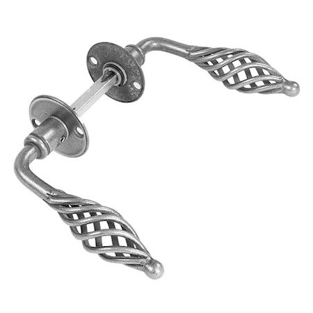 Set 2 mânere fier forjat 24-003 pentru porți și uși cu șild, 140x60 mm