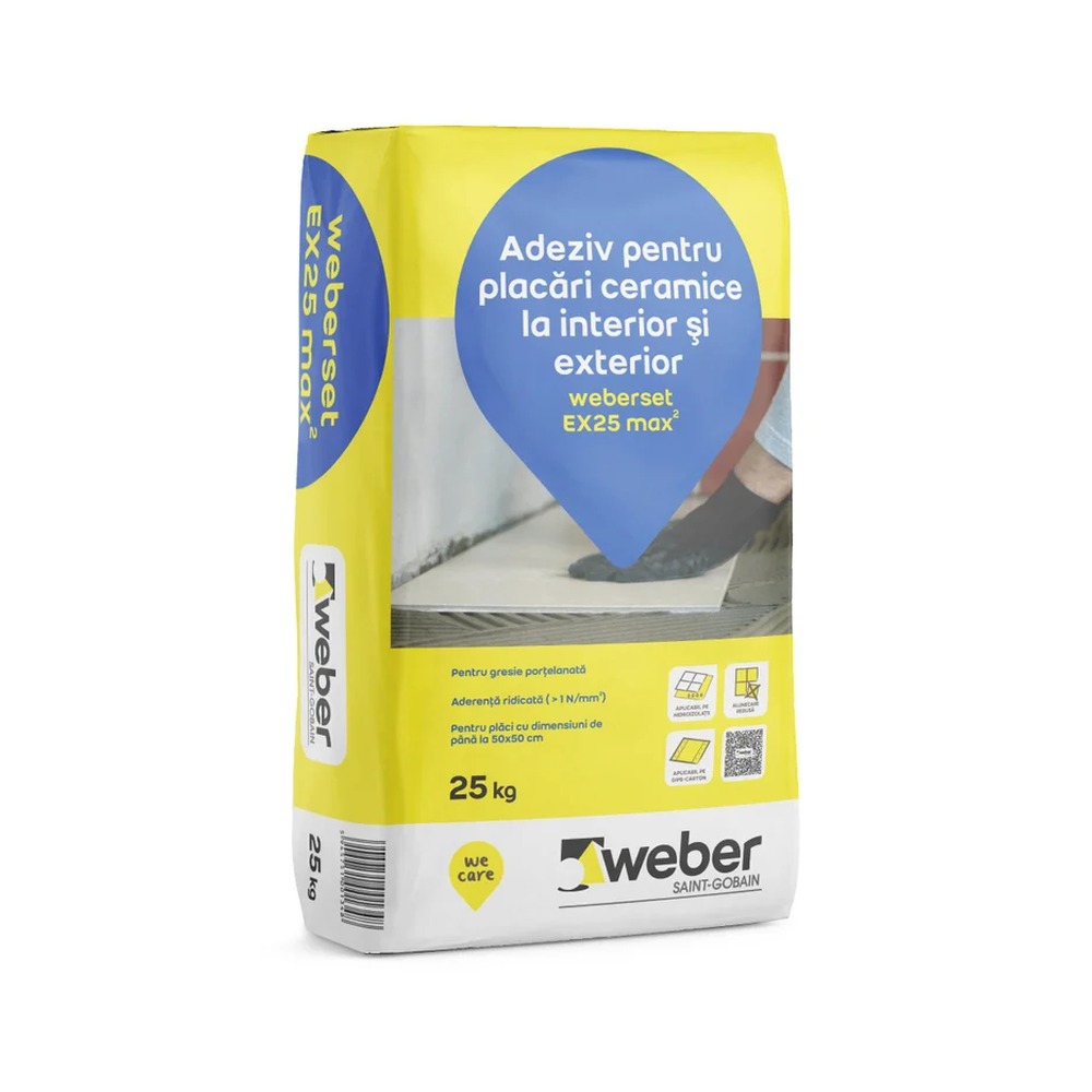 [P010940] Adeziv Weberset EX25 max2 pentru placări ceramice, interior/exterior, 25 kg