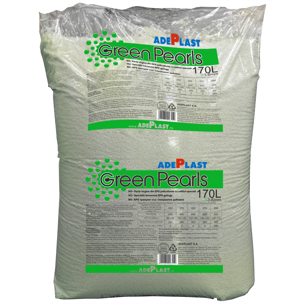 Granule/perle polistiren ADEPLAST Green Pearls aditivate pentru șapă termoizolantă 250 litri