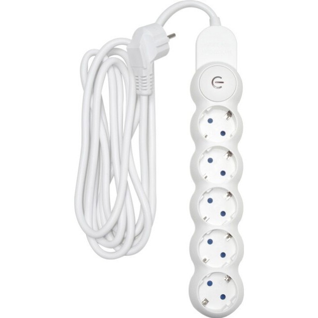 Prelungitor electric alb 3680W, 3x1.5 mm² cu 5 prize + întrerupător, 3 ml